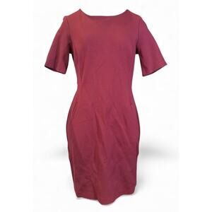 Lands' End Stretch Sheath Mini Dress Sz 6P Burgundy Wine Career Retro Comfy